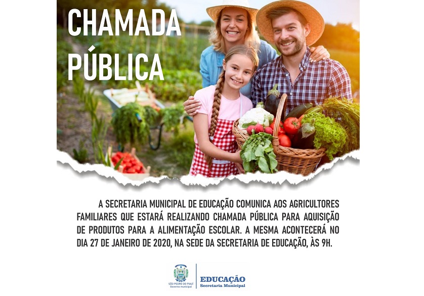 Secretaria de Educação realizará chamada pública para aquisição de alimentos da agricultura familiar 