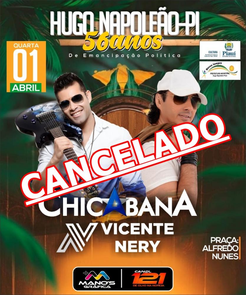 Prefeitura de Hugo Napoleão suspende aulas e cancela show de comemoração ao aniversário do município