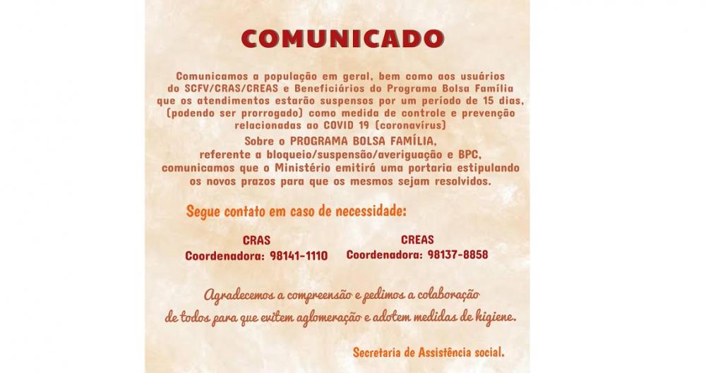 Assistência Social suspende atendimentos ao público a partir desta segunda, 23 
