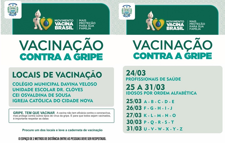 Secretaria municipal de saúde lança calendário de vacinação contra a gripe
