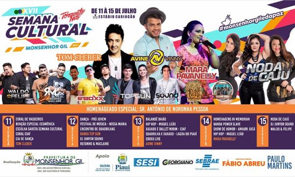 Tradicional Semana Cultural de Monsenhor Gil será realizada de 11 a 15 de julho