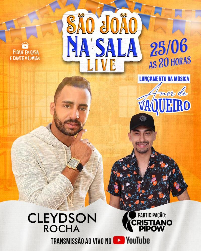Cantor Cleydson Rocha realizará live 