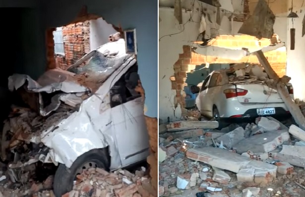 Carro desgovernado 'mergulha' em residência e causa destruição em Teresina