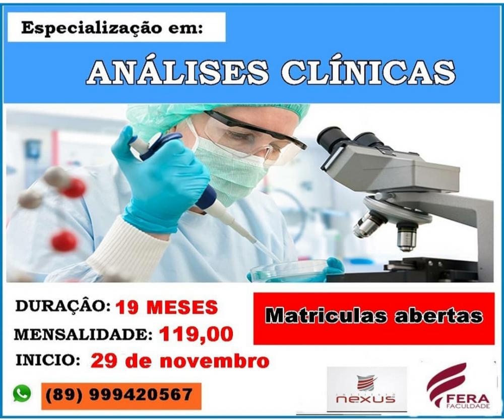 Instituto Nexus abre matrículas para curso de pós-graduação em Análises Clínicas em Picos