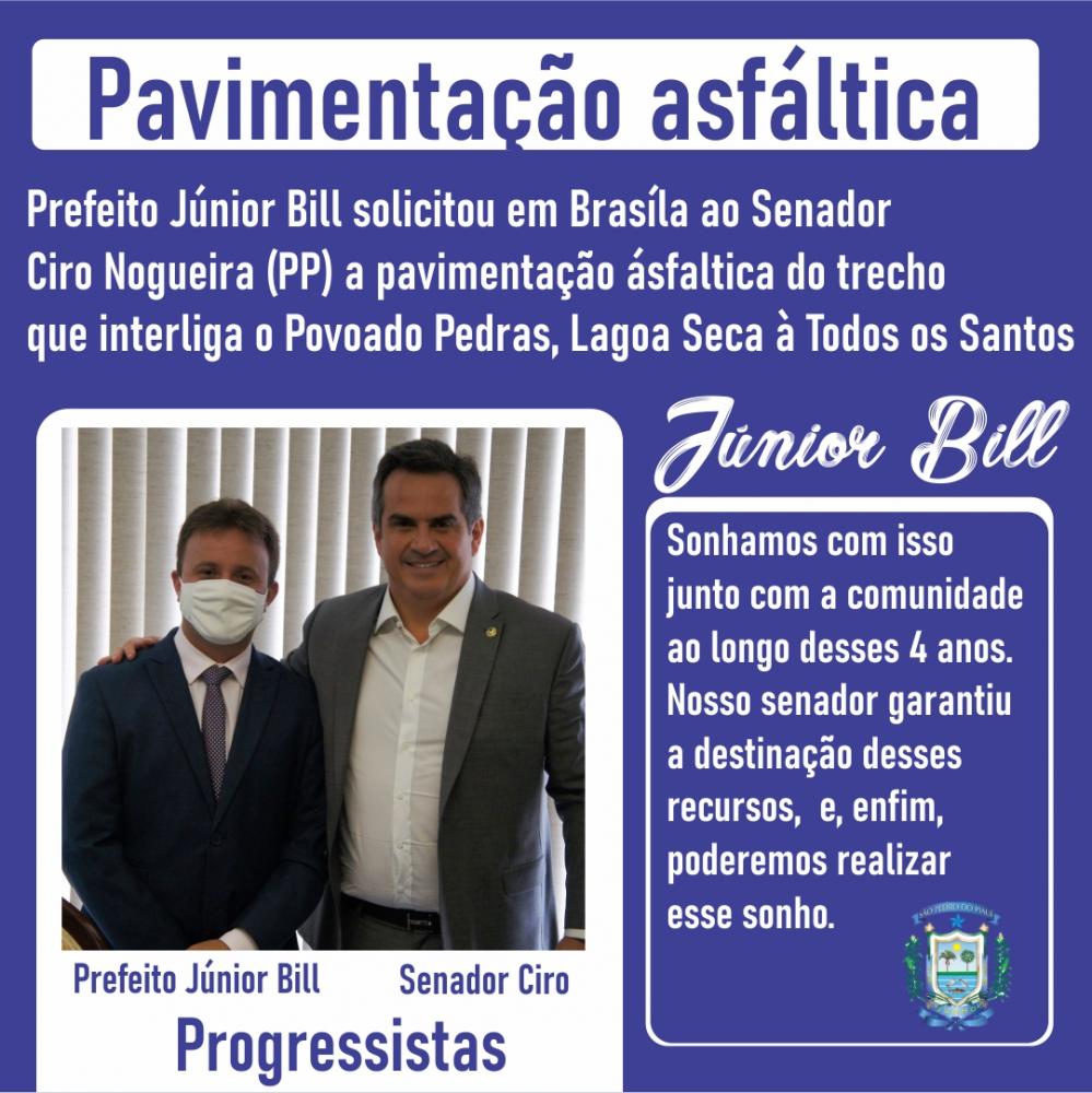Prefeito Júnior Bill solicita recurso a Ciro Nogueira para asfaltar estrada rural 