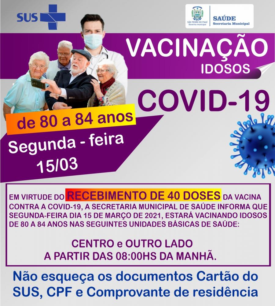 São Pedro do Piauí vacinará idosos de 80 a 84 anos contra a COVID-19 a partir de segunda-feira, 15 de março