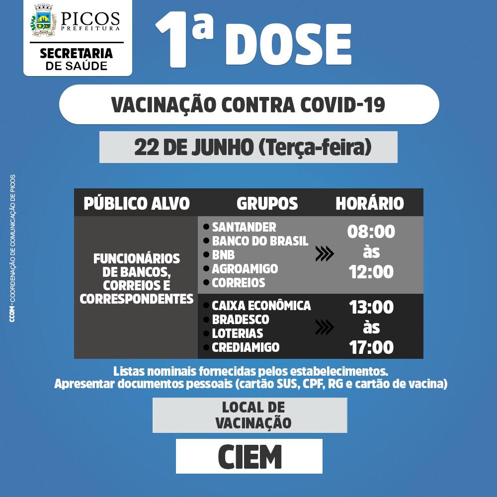 Funcionários de bancos, correios e correspondentes serão imunizados contra a Covid-19 em Picos
