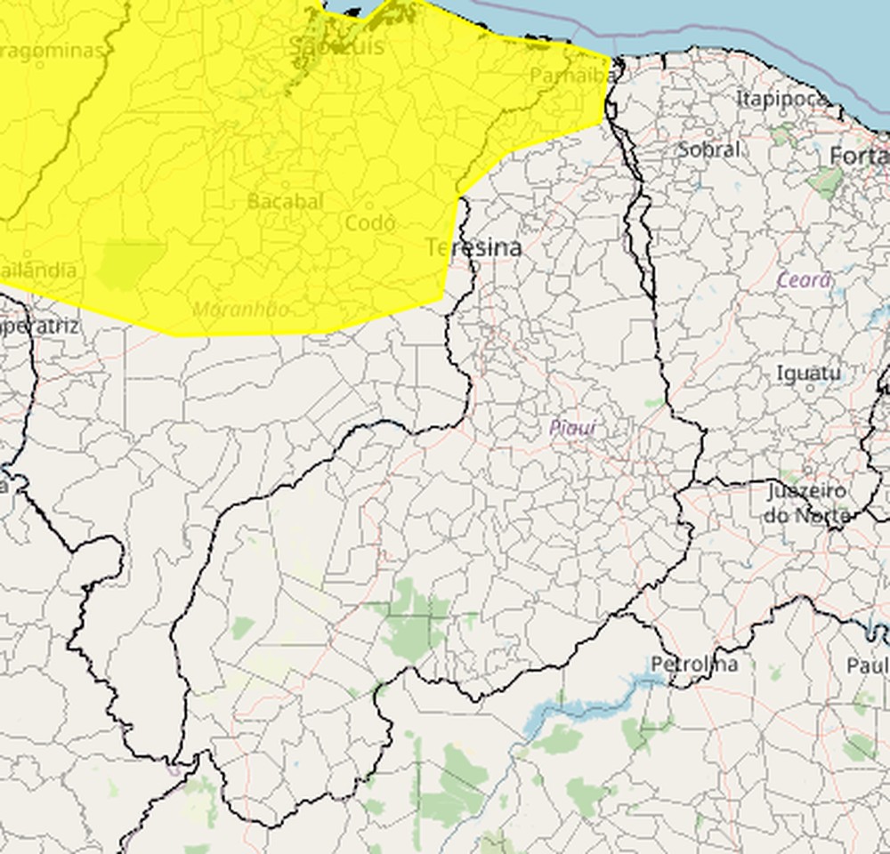 Inmet emite alerta de chuvas intensas para mais de 20 cidades no Norte e Litoral do Piauí