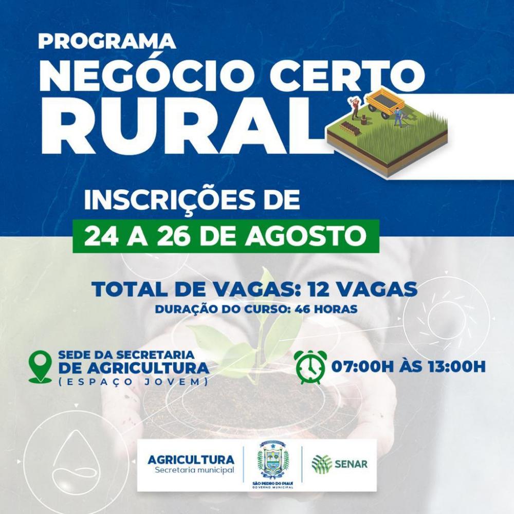Prefeitura de São Pedro realizará curso ‘Negócio Certo Rural’ para os pequenos produtores