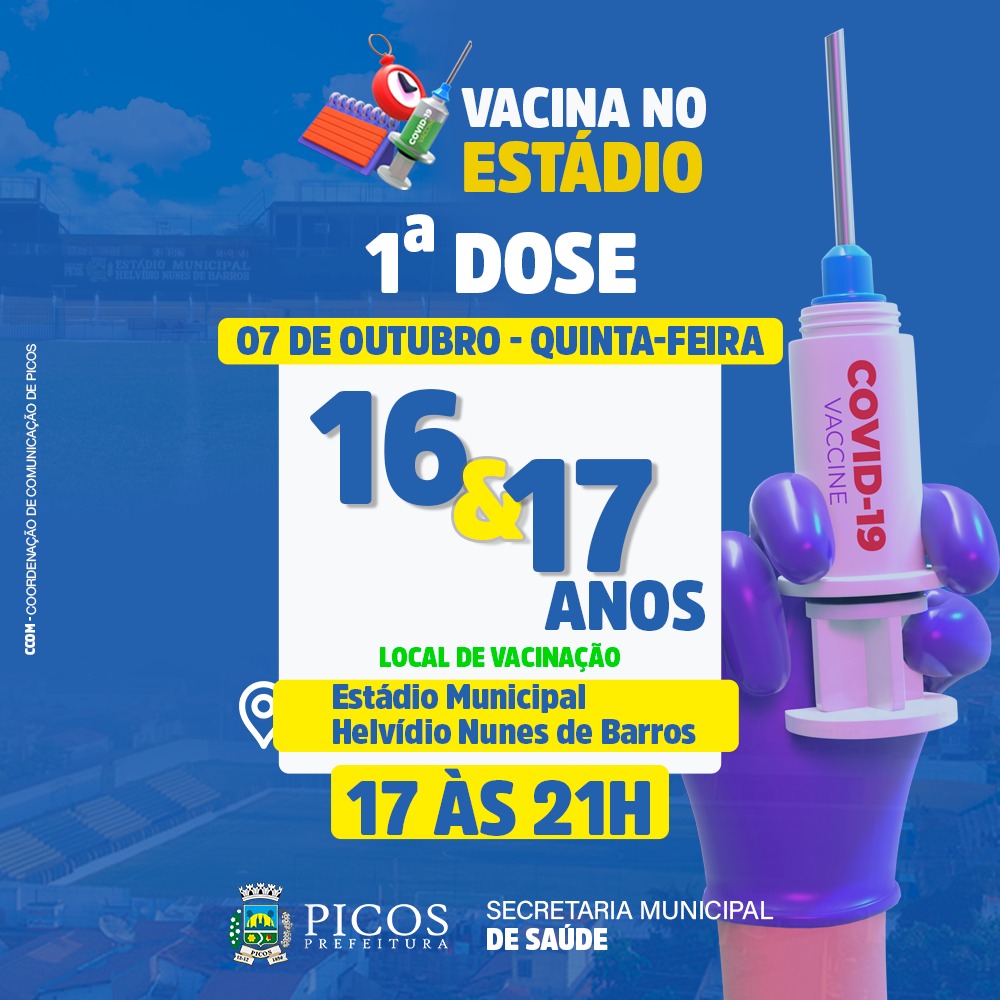 Jovens de 16 e 17 anos são vacinados contra a Covid-19 nesta quinta-feira (07) em Picos
