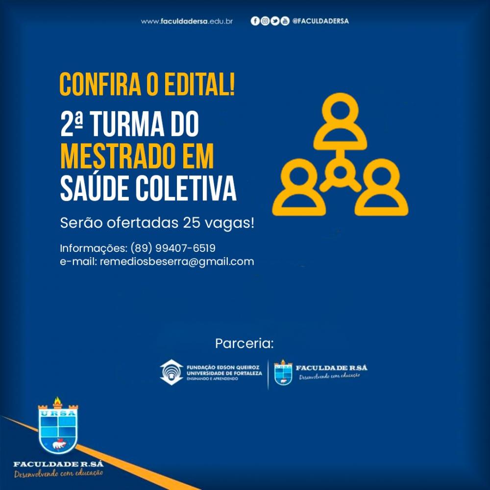 Confira edital do Mestrado em Saúde Coletiva em parceria com a UNIFOR