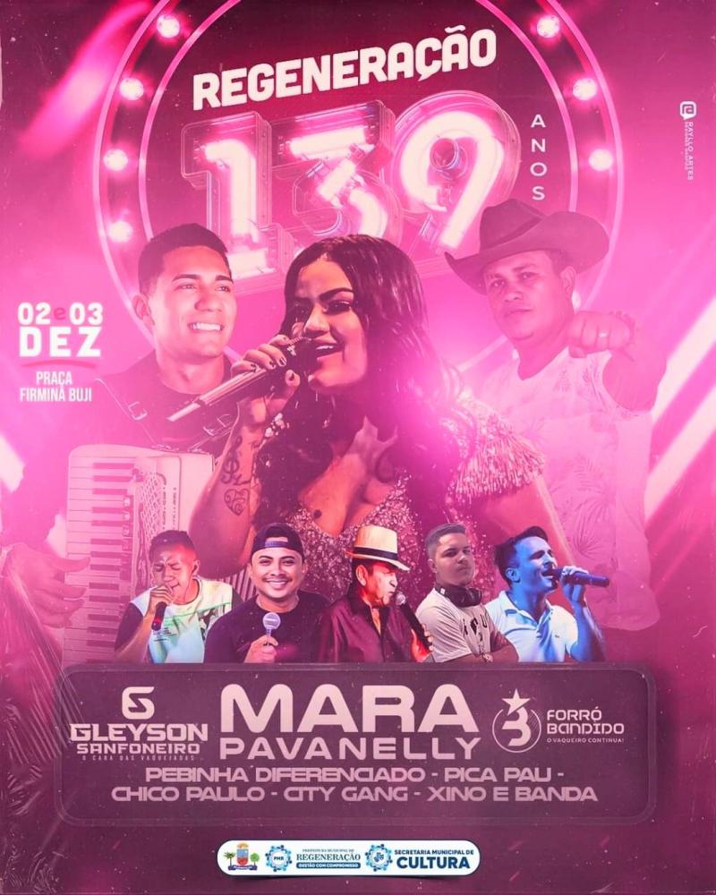 Prefeitura de Regeneração anuncia show com Mara Pavanelly para o aniversário do município
