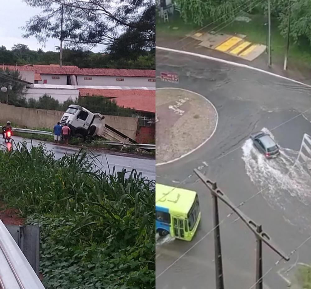 Carro é arrastado, barranco cai e ameaça casa em THE; chuva deixa famílias desabrigadas