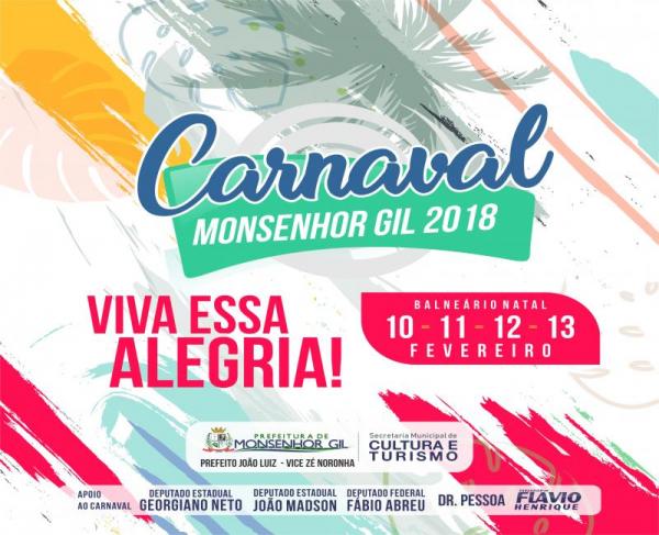Prefeitura de Monsenhor Gil divulga atrações do carnaval da cidade