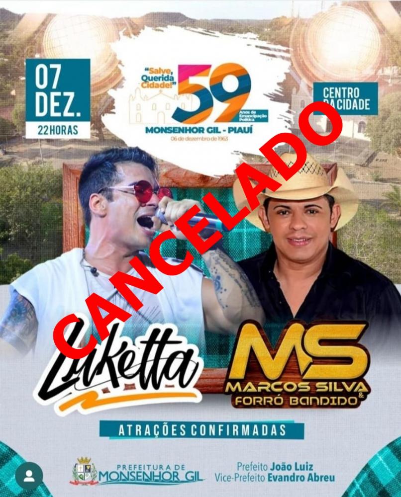Prefeitura de Monsenhor Gil cancela show de comemoração do 59º aniversário do município; entenda
