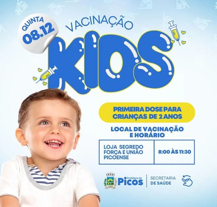 Crianças de 2 anos, sem comorbidades, serão vacinadas contra Covid-19 nesta quinta-feira(8) em Picos