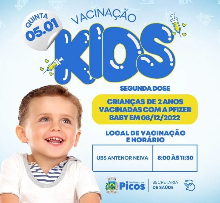 Em Picos, crianças de 2 anos recebem segunda dose da vacina contra a Covid-19 nesta quinta-feira(5)
