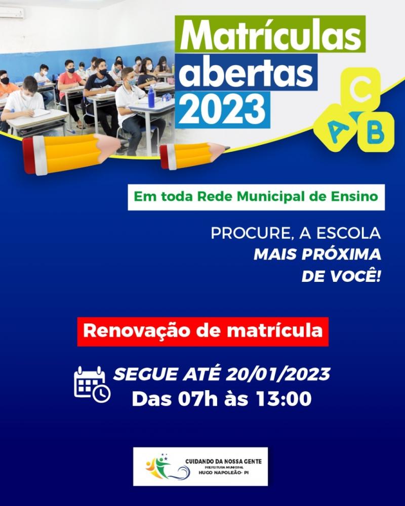 Matrículas escolares da rede municipal de Hugo Napoleão seguem abertas até o dia 20 de janeiro