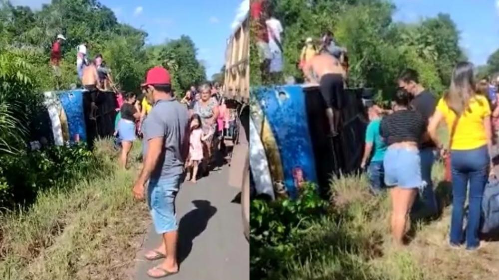 Ônibus da empresa Barroso tomba e deixa passageiros feridos na BR 343