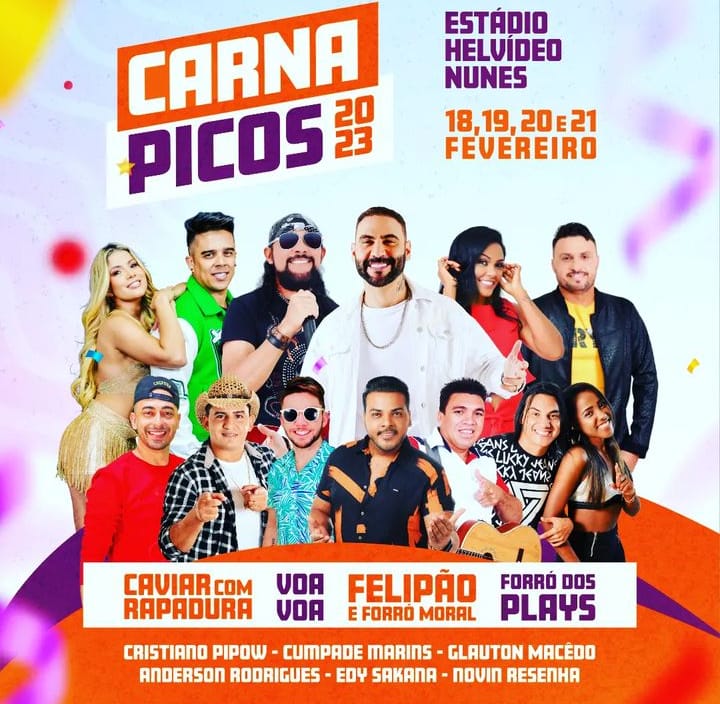Prefeitura de Picos divulga programação do Carnaval 2023; veja as atrações