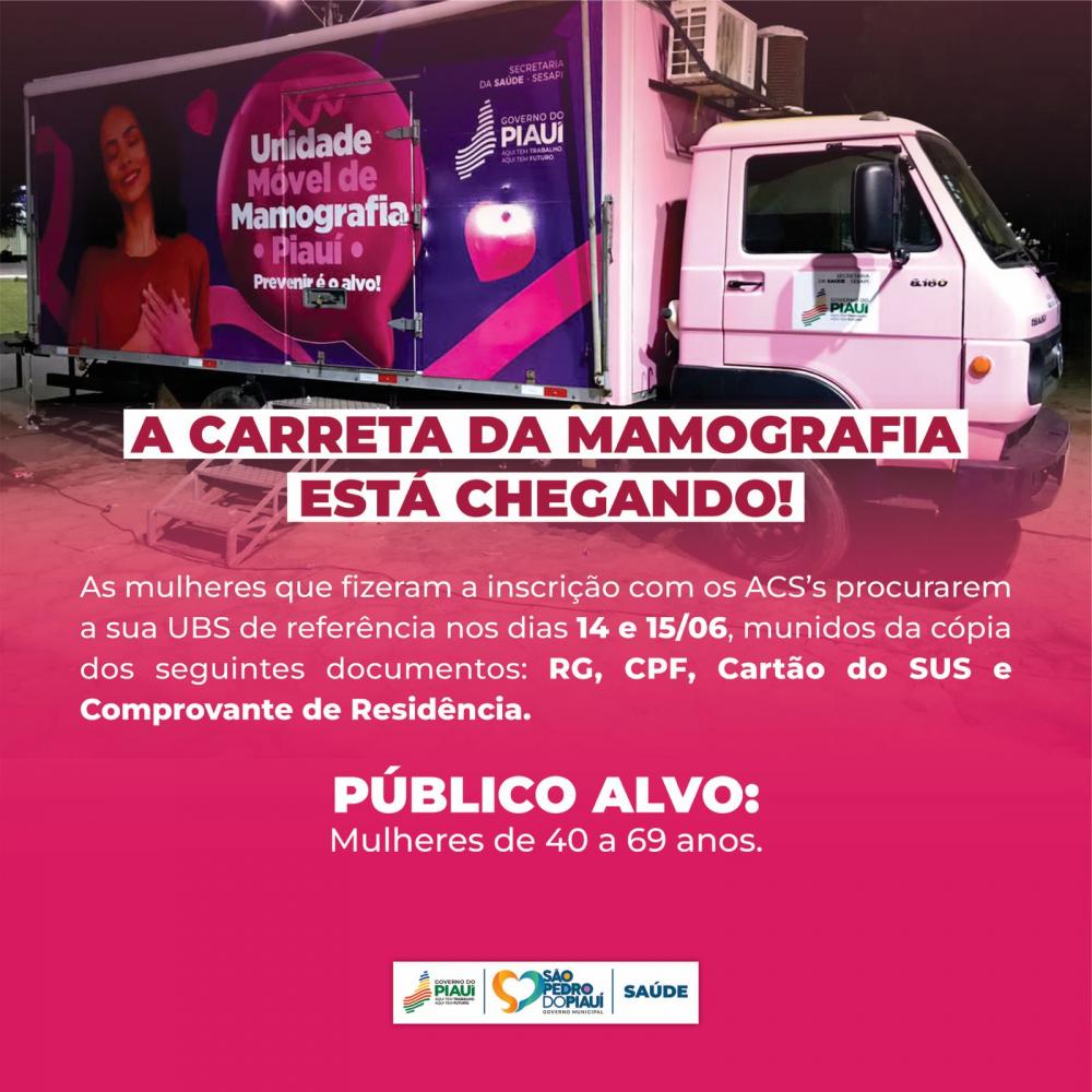 São Pedro do Piauí receberá a Carreta da Mamografia de 19 a 25 de junho