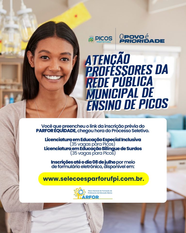 UFPI lança edital e oferece 70 vagas para professores da Rede Municipal de Picos