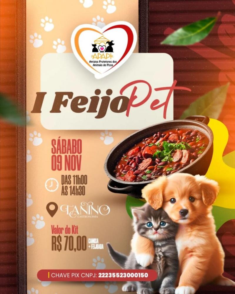 APAPI de Picos realizará 1ª FeijoPet e toda renda será para quitar dividas com clínicas veterinárias