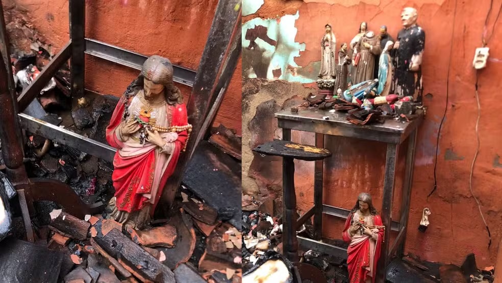 Altar religioso resiste a incêndio de grandes proporções em residência no interior do Piauí