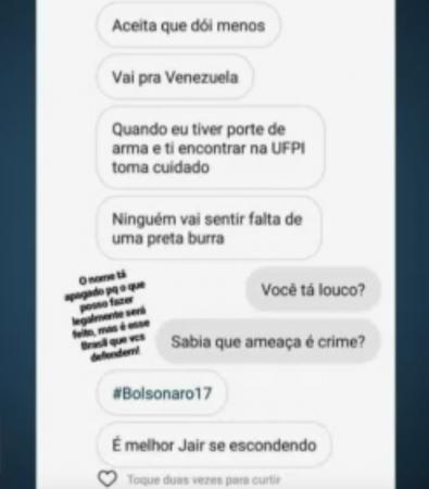 Estudante da UFPI é ameaçada: 'Melhor Jair se escondendo'