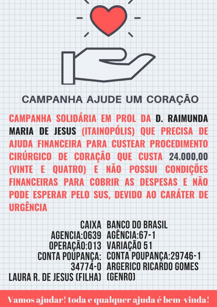 Família pede ajuda para procedimento cirúrgico no coração em idosa de 68 anos