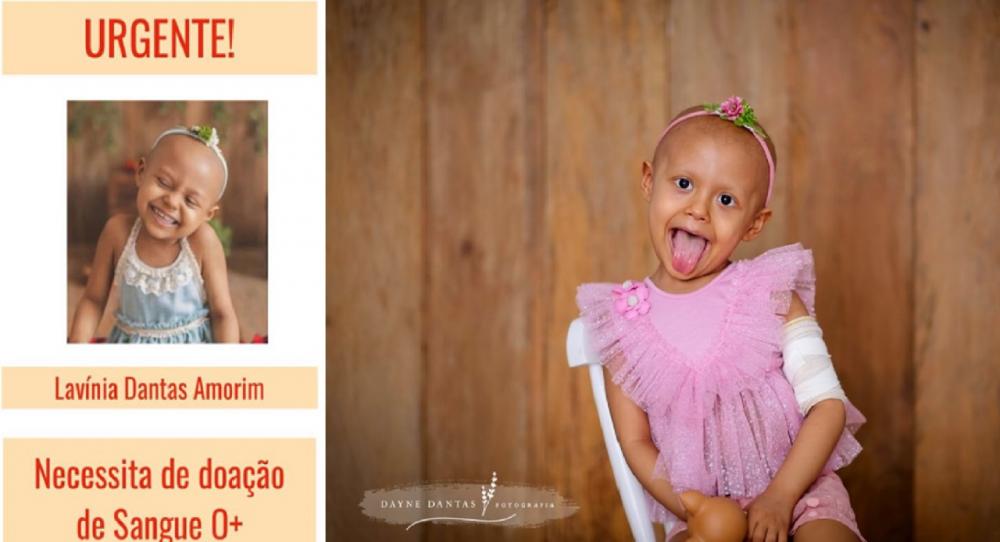 Mãe pede doação de sangue para filha de 4 anos com câncer em Teresina