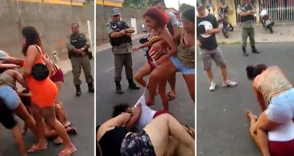 Policiais de 'braços cruzados' assistem pancadaria entre mulheres em Teresina