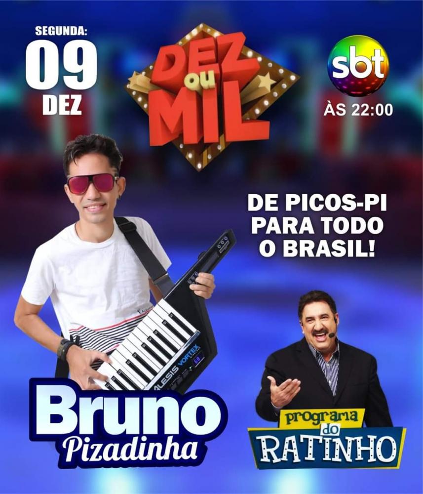 Cantor Picoense Bruno Pizadinha se apresentará no programa do Ratinho nesta segunda-feira (09)