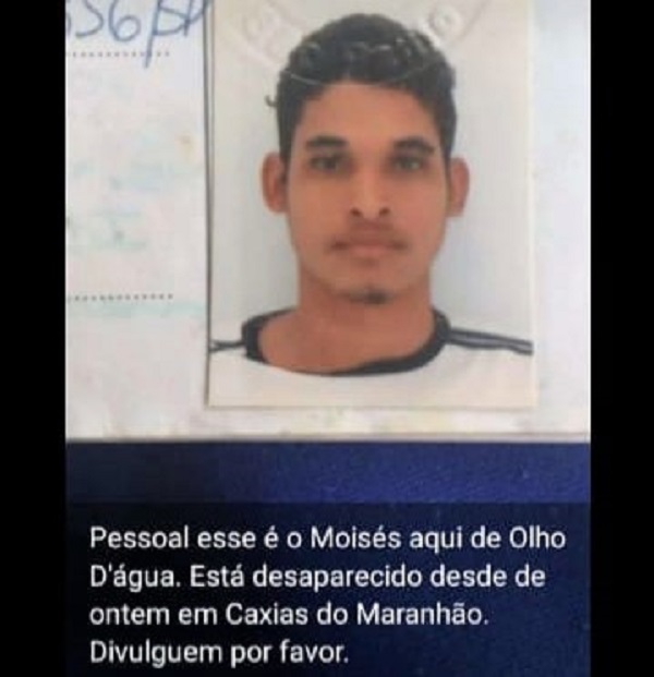 Jovem de Olho D’água do Piauí está desaparecido no Maranhão e família pede ajuda para encontrá-lo
